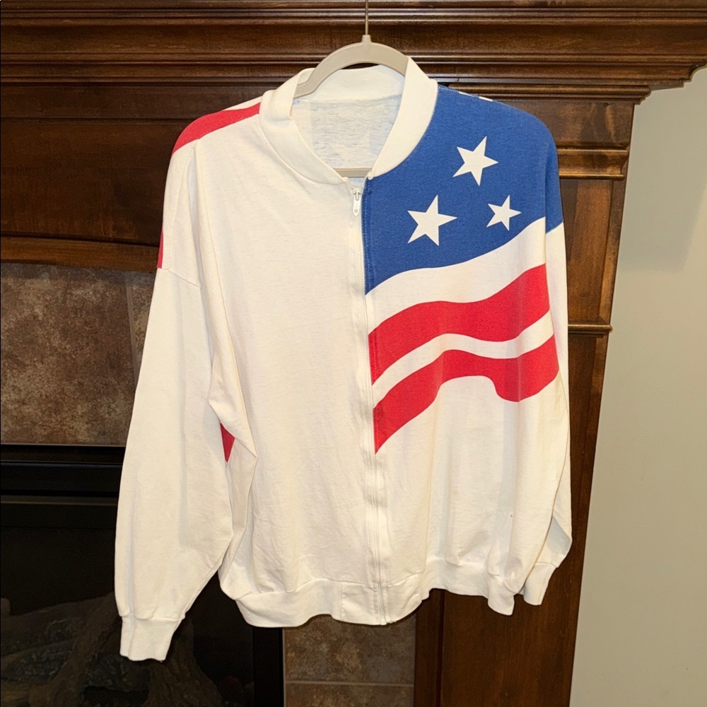 Vintage USA red white and blue stars stripes flag zip up  sweatshirt jacket L/XL